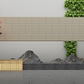 Landscape sketch Zen space community entrance waterscape wall 3d model