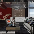 Elegant Hotel Lobby Interior With Red Wall Modern Chinese Decor And Marble Reception Desk