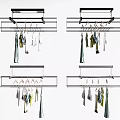 Modern Metal Frame Overhead Clothes Hangers With Various Garments In Interior Design