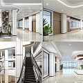 Modern Hospital Outpatient Clinic Lobby With Spacious Interior White Columns Staircase Windows And Green Plants