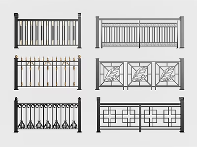 Various Decorative Metal Fence Designs with Ornate Patterns and Styles 3d model