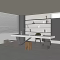Modern Minimalist Study Minimalist Study Minimalist Desk Casual Single Chair Acrylic Bench Wooden Square Stool Background Decorative Shelf Bookshelf Tablet Desk Lamp 3d model