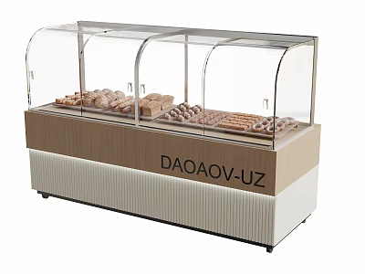 Dessert Shop Glass Display Case with Fresh Pastries and Breads Wooden and Beige Design 3d model