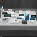 Modern Exhibition Display Stand With Multiple Panels Images Text On White Platform 3d model