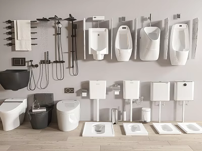 Modern Bathroom Toilet Collection With Urinals Wash Basins And Fixtures 3d model