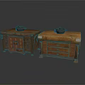 Two Chinese Style Wooden Desks With Decorative Drawers And Inkstone On Top