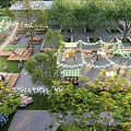 Garden Landscape Design With Lush Trees String Lights Seating Areas And Colorful Flowers