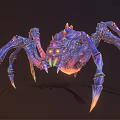Colorful Fantasy Spider Creature With Mechanical Legs Glowing Eyes And Metallic Joints