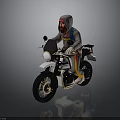 Vintage Motorcycle With Rider In Gray Hoodie Front Headlight And Black Wheels