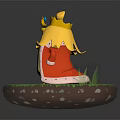 Banana King Character With Golden Crown Red Cape And Scepter On Green Grass