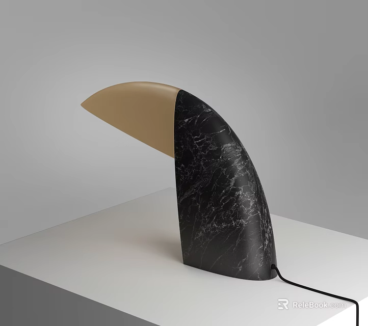Modern Curved Table Lamp With Black Marble And Beige Accents On White Surface 3d model 
