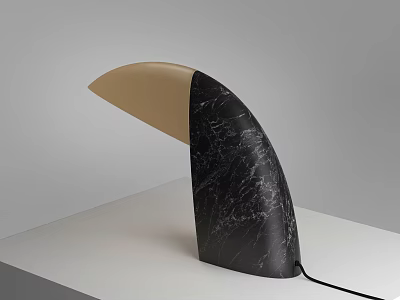 Modern Curved Table Lamp With Black Marble And Beige Accents On White Surface 3d model