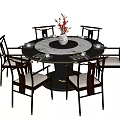 Modern Round Dining Table Set with Marble Top and Six Chairs 3d model