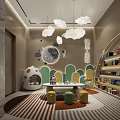 Colorful Kids Activity Room With Cloud Pendant Lights Moon And Astronaut Decor