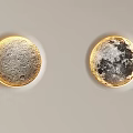 Modern Circular Wall Sconces With Moon Surface Texture Golden Trim Mounted On Light Wall 3d model