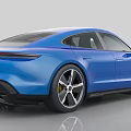 Blue Porsche Taycan Electric Sports Car With Sleek Exterior And Sporty Wheels