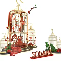 Elegant Golden Birdcages With Red Flowers Butterflies Love Is Round Solana