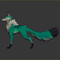 Artistic Green Fox Character As Fantasy Creature With White Fur Purple Tail Standing Pose