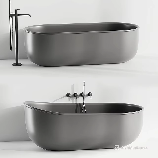 Modern Gray Freestanding Bathtub In Bathroom With Sleek Design And Chrome Faucet 3d model 