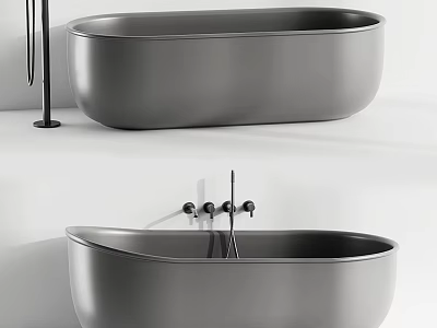 Modern Gray Freestanding Bathtub In Bathroom With Sleek Design And Chrome Faucet 3d model