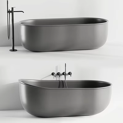 Modern Gray Freestanding Bathtub In Bathroom With Sleek Design And Chrome Faucet 3d model