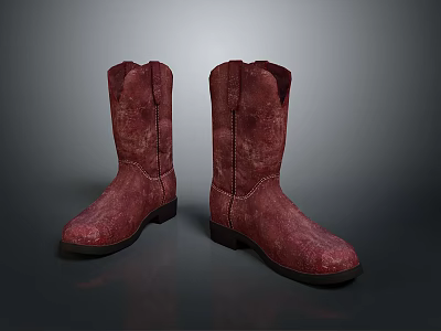 Fashionable Red Leather High Top Boots With Classic Design And Textured Exterior 3d model