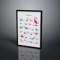Various Colored Dinosaur Art Print With White Background In Black Frame On Gray Surface
