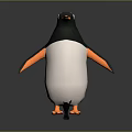 Cute black and white penguin with orange feet and flippers standing on gray gradient background