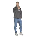 The Man Holding Mobile Phone In Dark Hoodie Blue Jeans And White Sneakers
