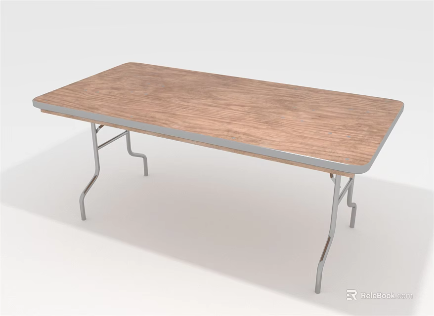 Rectangular Foldable Table With Wooden Top And Metal Legs Design 3d model 