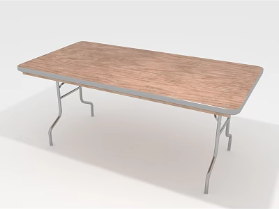 Rectangular Foldable Table With Wooden Top And Metal Legs Design 3d model