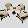 Modern Leisure Sofa Set With Four Beige Armchairs Round Table And Green Plant