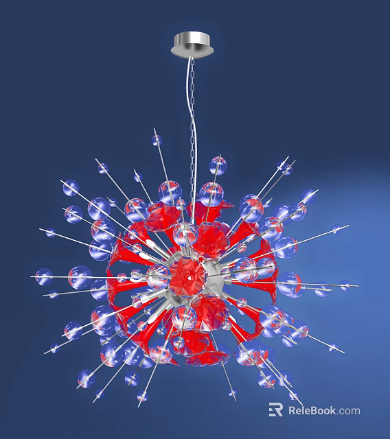 Red Transparent Glass Chandelier With Radiant Starburst Design For Modern Interior 3d model 