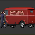 Red Geometres Truck With Surveying Equipment And Men In Coats