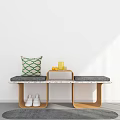 Cozy Entryway Corner With Bench Green Checkered Pillow Orange Juice White Shoes And Gray Rug