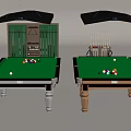 Entertainment Billiard Table With Green Felt Surface Cue Sticks And Hanging Lights