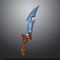 Fantasy Sharp Blue Blade With Red Intricate Handle And Unique Shape