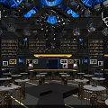 Bar Interior Design Featuring Blue Lighting Ceiling Decorations And Large Background Screen 3d model