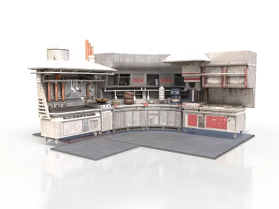 Kitchen Interior Setup With Cabinets Island Counter Appliances And Range Hood 3d model
