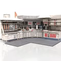 Kitchen Interior Setup With Cabinets Island Counter Appliances And Range Hood