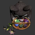 Cute Reptile Holding Basket With Colorful Easter Eggs And Flowers