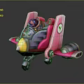 Cute Pink Cartoon Airplane With Red Character Yellow Nose Green Cross And Landing Gear Wheels