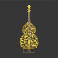 Golden Shiny Musical Instrument Decorated with Artistic Painting Supplies on Display Stand