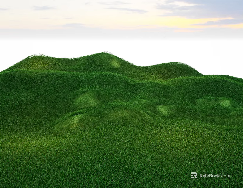Park Landscape Featuring Green Rolling Grass Hills And Sunset Sky Clouds Light 3d model 