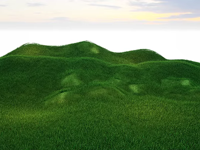 Park Landscape Featuring Green Rolling Grass Hills And Sunset Sky Clouds Light 3d model