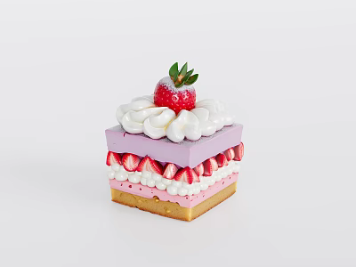 Delicious Layered Strawberry Dessert with Cream Topping Purple Pink Layers and Butter Crust Base 3d model