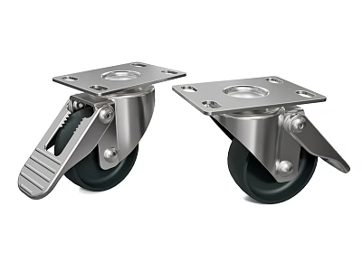 Durable Rubber Tires Caster Wheels With Metal Base Brake Pedal And Black Wheels 3d model