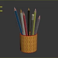 Orange Patterned Pen Holder With Multiple Colored Pencils For Desk Organizing