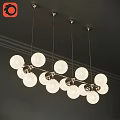 Modern Chandelier With Multiple White Spherical Lights Metal Frame Mounted On Dark Ceiling 3d model