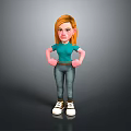Cartoon Girl Character Wearing Green T-Shirt Blue Jeans with Hands on Hips Standing Pose